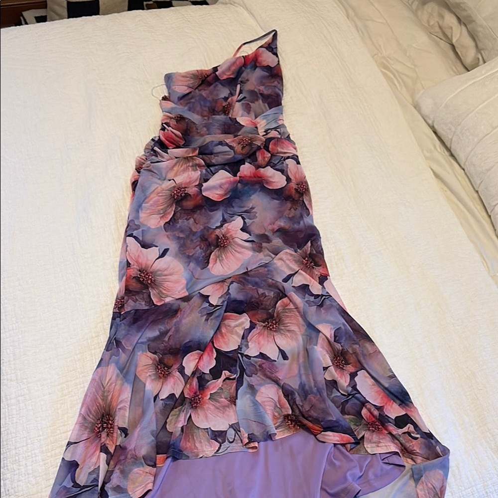 Hello Molly Asymmetrical Ruffled Pink and Purple Dress